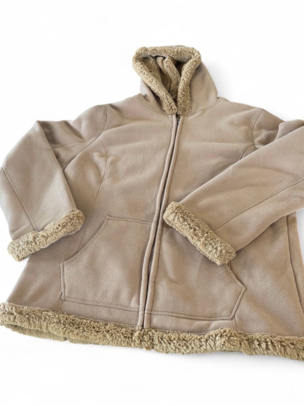 GreenTea KHooded Sherpa-Trim Jacket - Tan